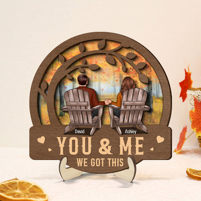 Couple Fall Season We Got This Sitting Back View Under Tree Personalized 2-Layer Wooden Plaque