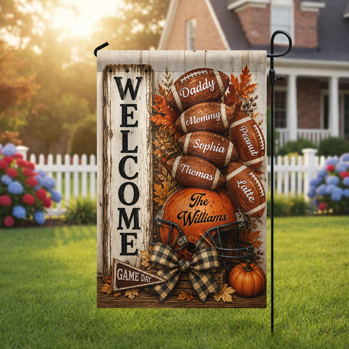 Welcome to Football Family - Personalized Garden Flag - Game Day Fall Outdoor Decor