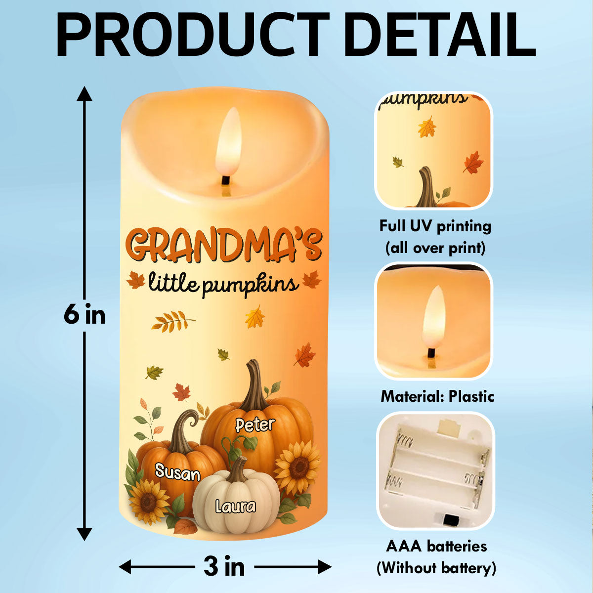 Grandma's Pumpkin Patch Scarecrow Personalized LED Candle, Cozy Fall Decor for Grandma
