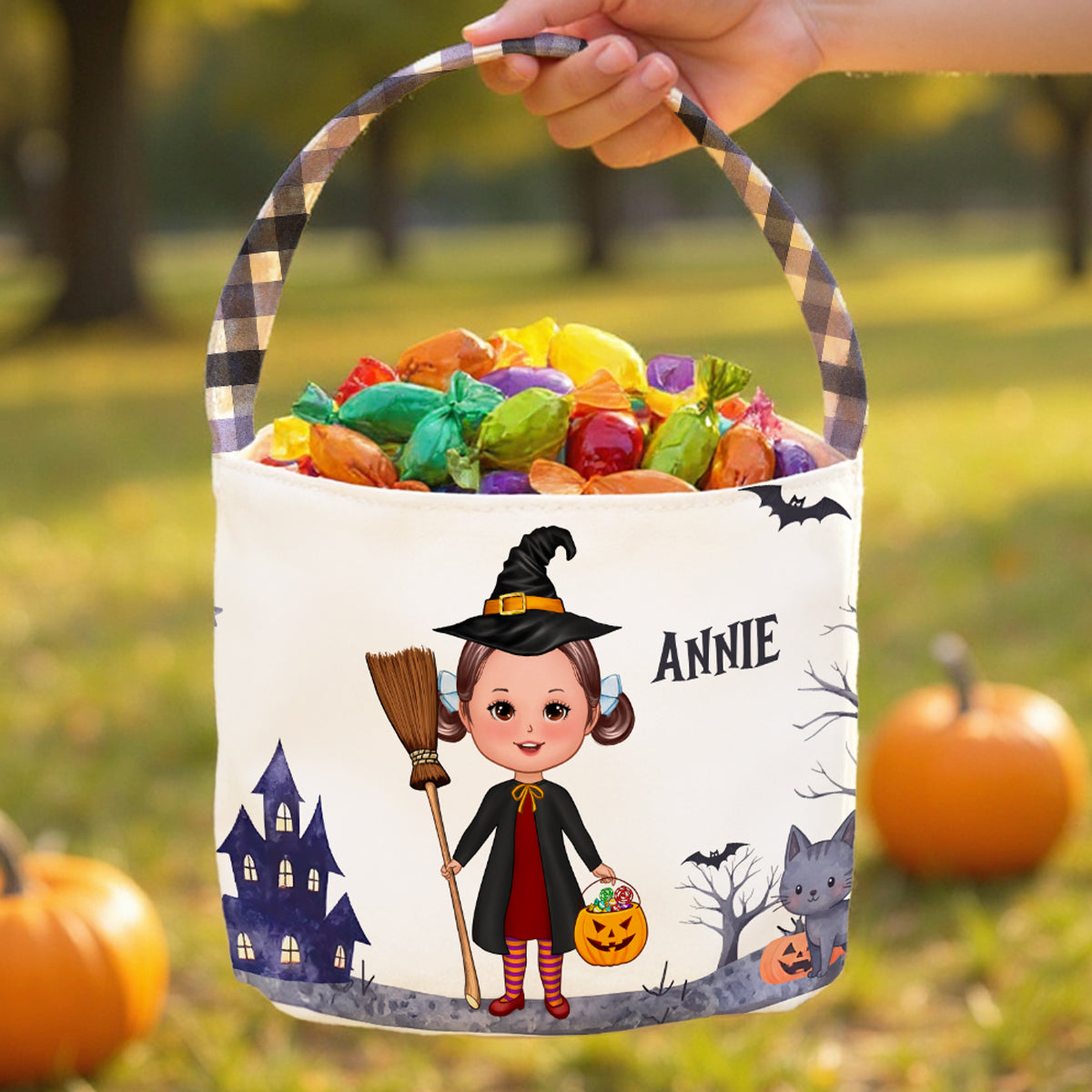 Halloween Cute Kids Characters Personalized Trick or Treat Basket, Gift for Daughter, Son, Grandkids