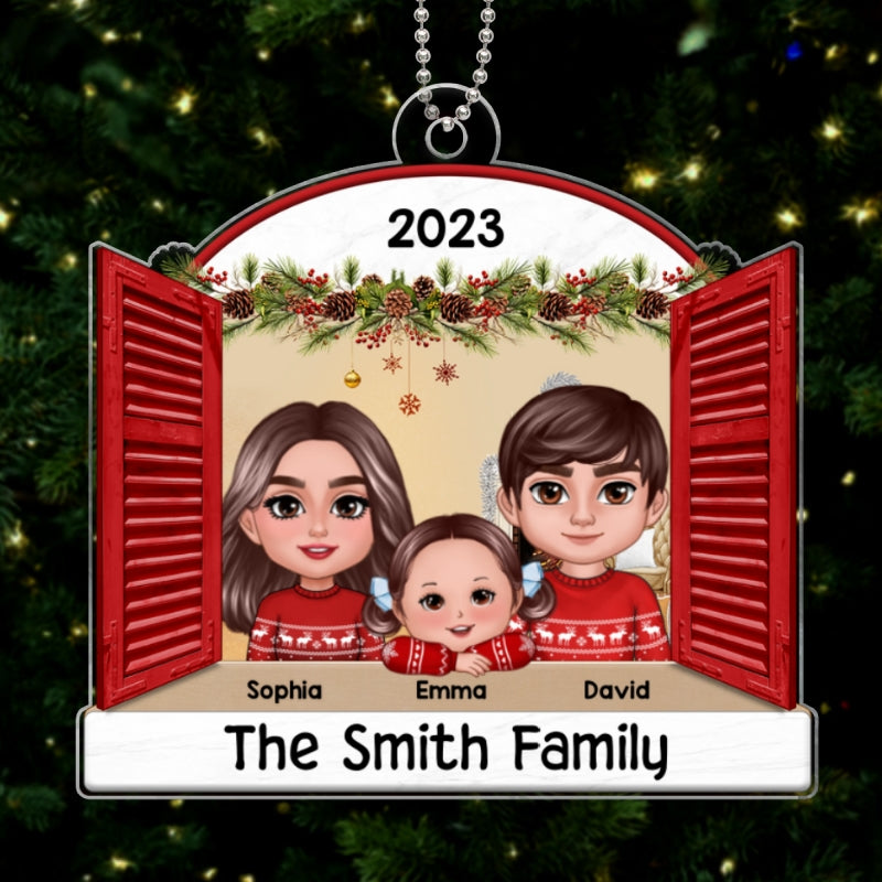 Family Looking Out Window Christmas Keepsake Personalized Acrylic Ornament