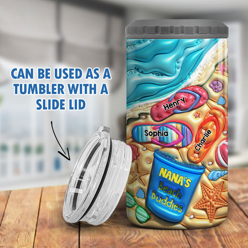 Grandma Mom Flip Flops Summer 3D Inflated Effect Printed Personalized 4 In 1 Can Cooler