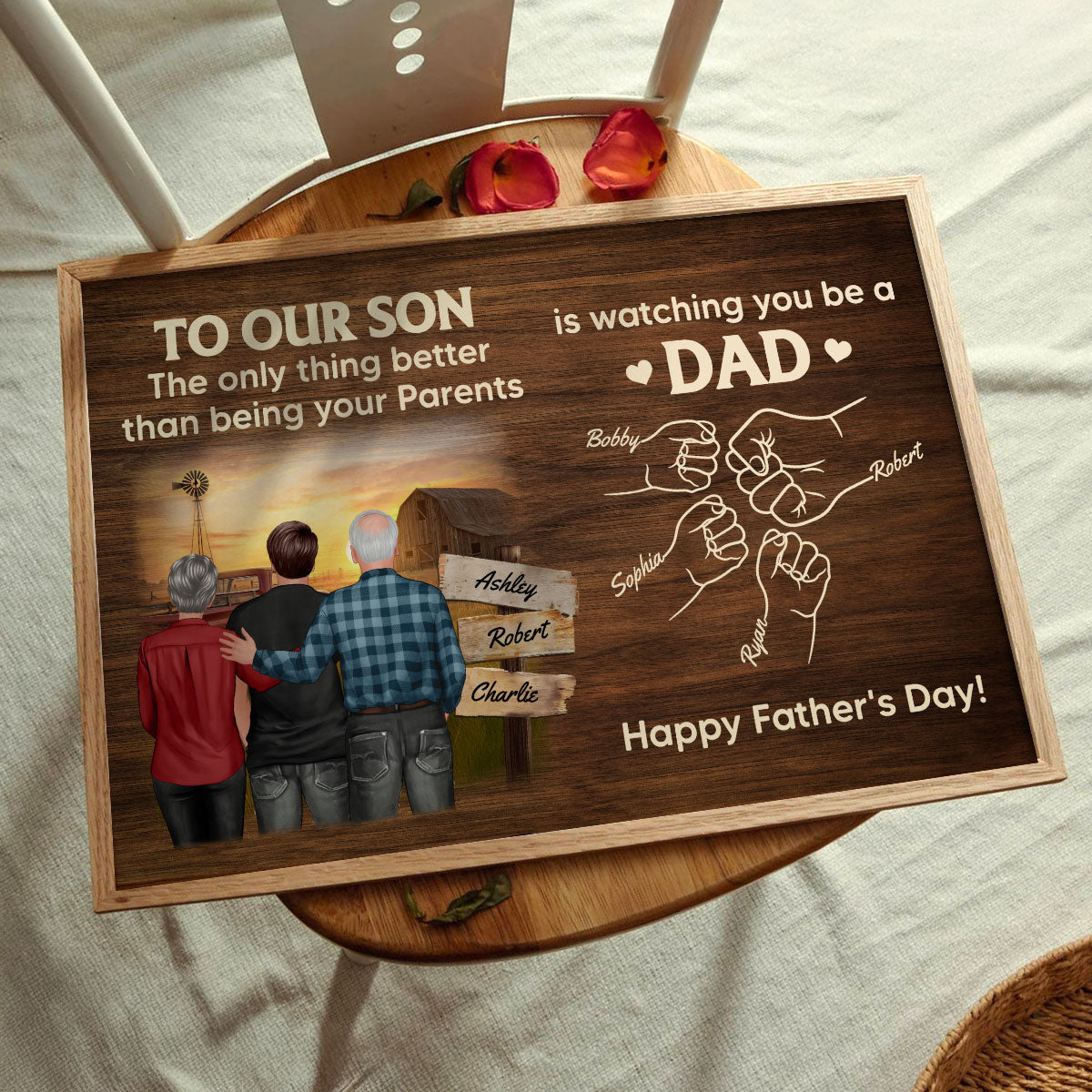 From Mom Dad To Son Watching You Be A Dad Farmhouse Fist Bump Personalized Poster, Gift For Son