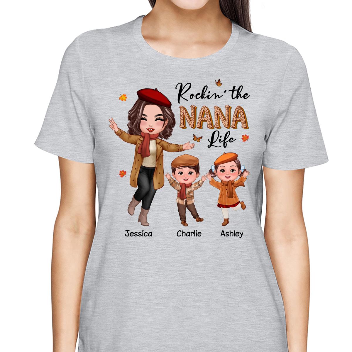 Rockin‘ Nana Life Fall Season Happy Doll Woman And Kids Personalized Shirt