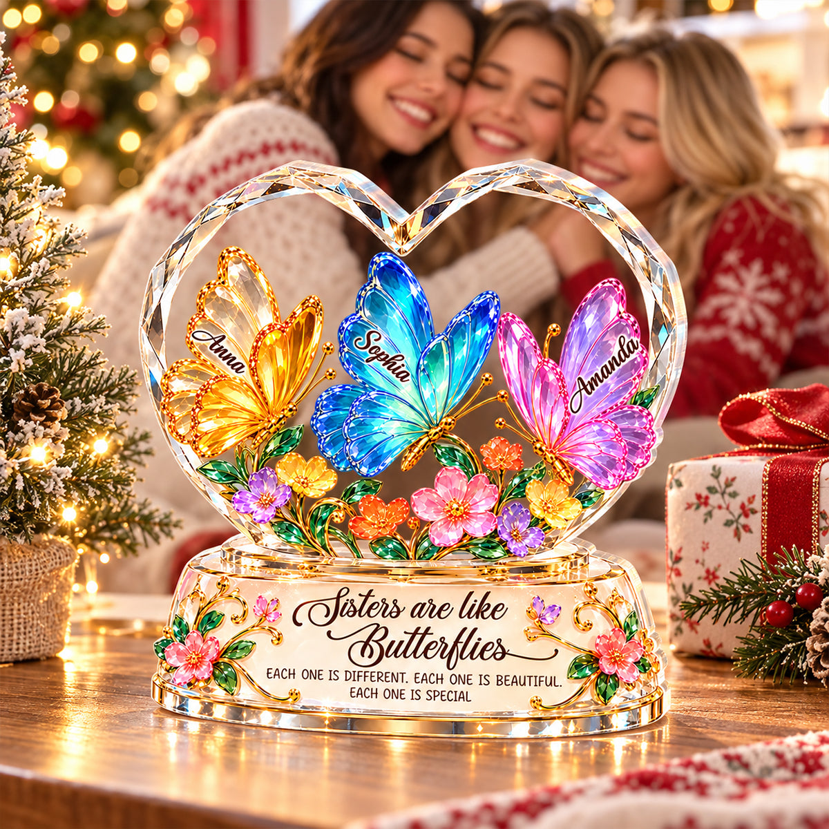Sisters Are Like Butterflies - Personalized Acrylic Block Plaque - Heartfelt Christmas Gift for Sisters, Siblings