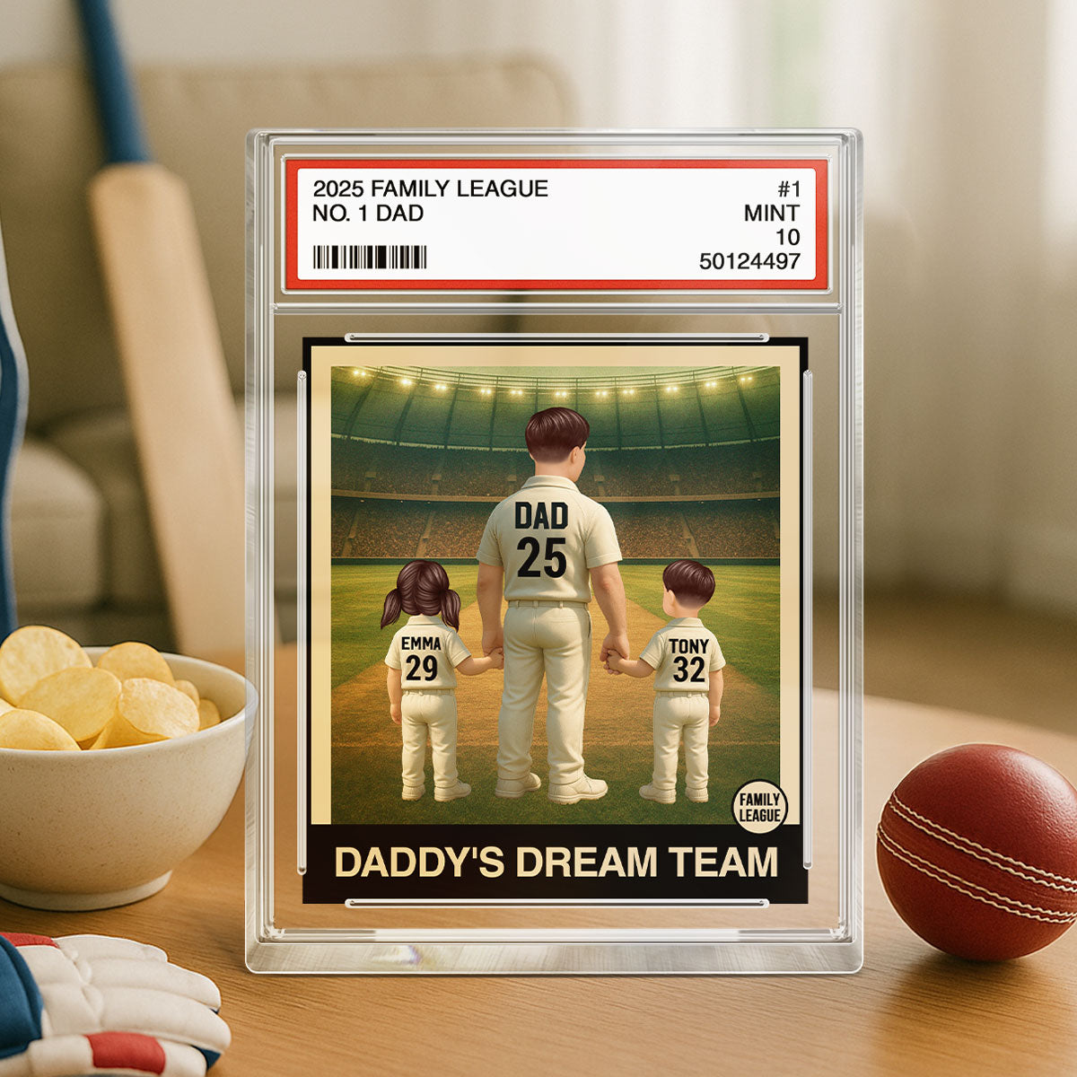Cricket No. 1 Dad Man & Kids Trading Card Style - Personalized Acrylic Block Plaque