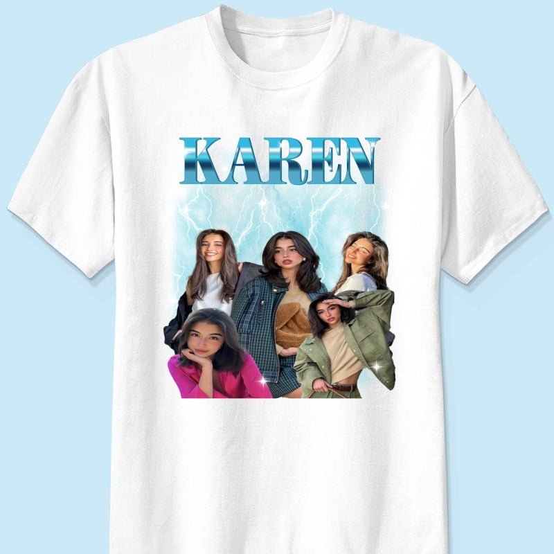 Custom Photo Bootleg Girlfriend 6 Face 90s Retro Vintage T-Shirt, Shirt with Face on It for Boyfriend Birthday Gift, Pictures Tee for Couple