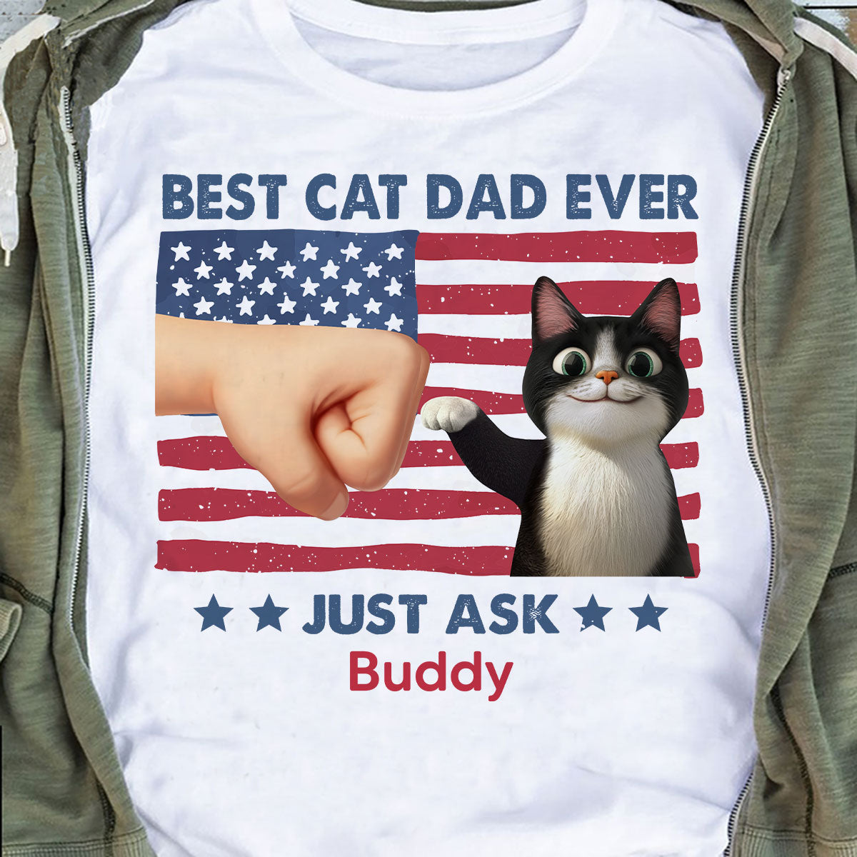 Best Cat Dad Nation Flag Personalized Shirt, Cute Cartoon Funny Cats, Gift for Cat Dads