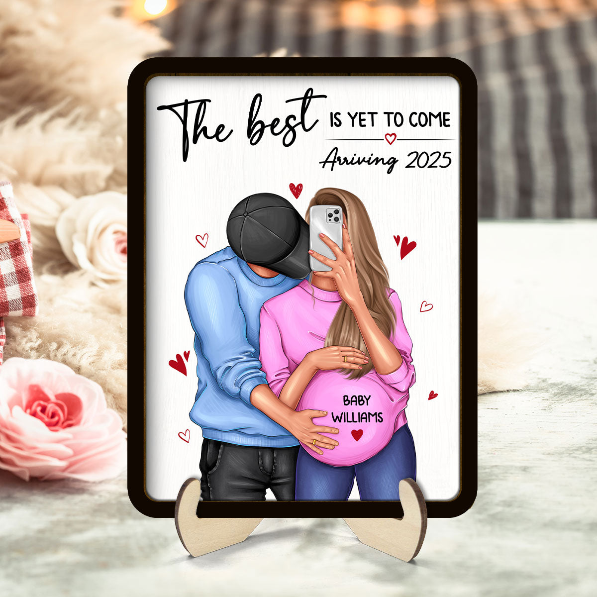 Personalized Hugging Pregnant Couple, Expecting Parents, Pregnancy Couple Personalized Wooden Plaque,  Gift, Pregnancy Announcement