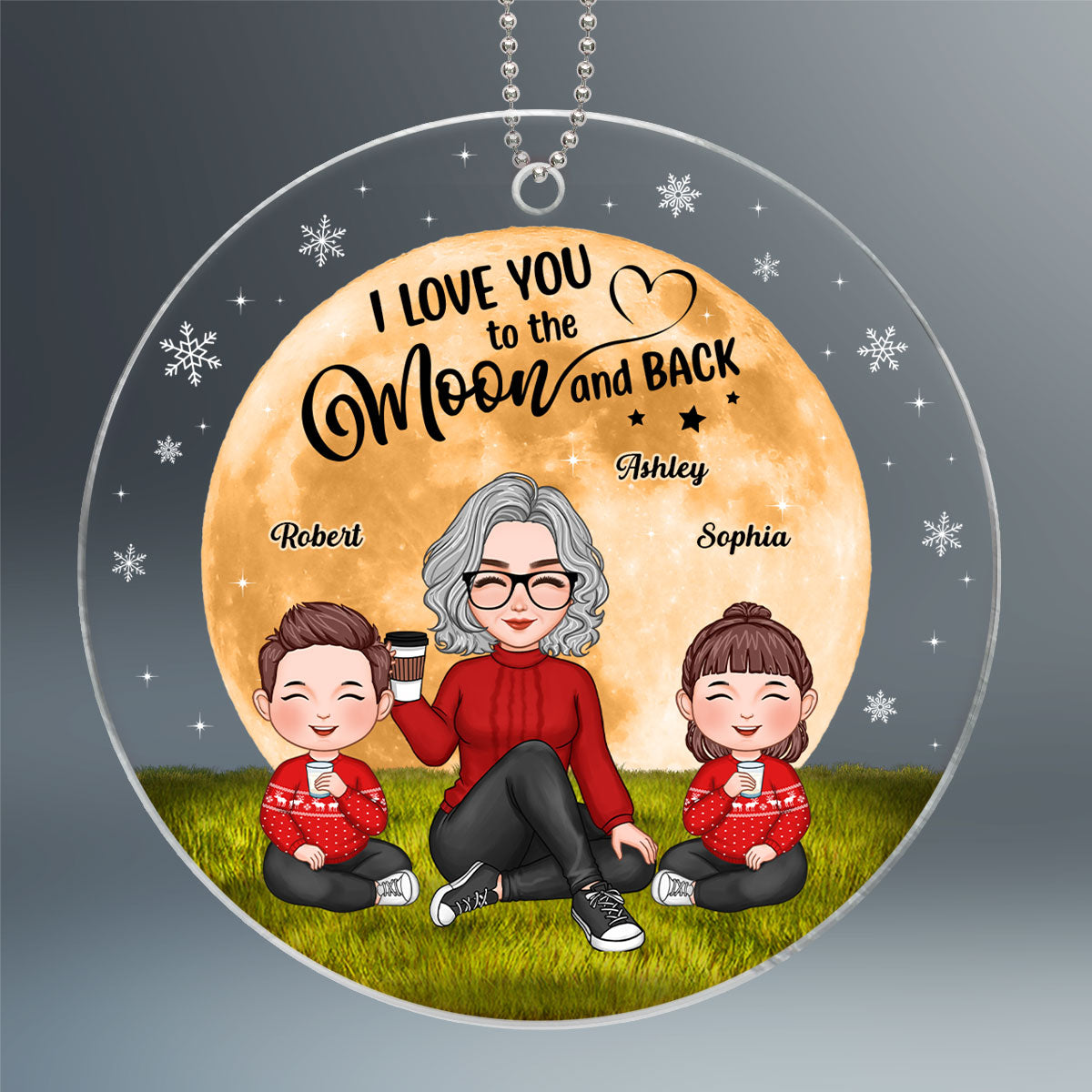 Grandma Cute Grandkids Sitting In Moon Light Personalized Acrylic Ornament