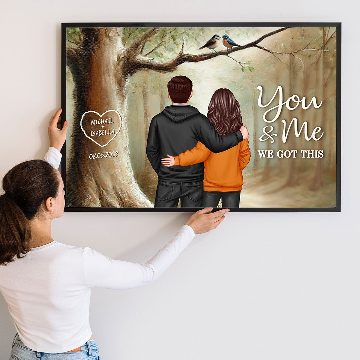 Couple Birds On Tree Personalized Poster, Anniversary,  Gift for him, Gift for her