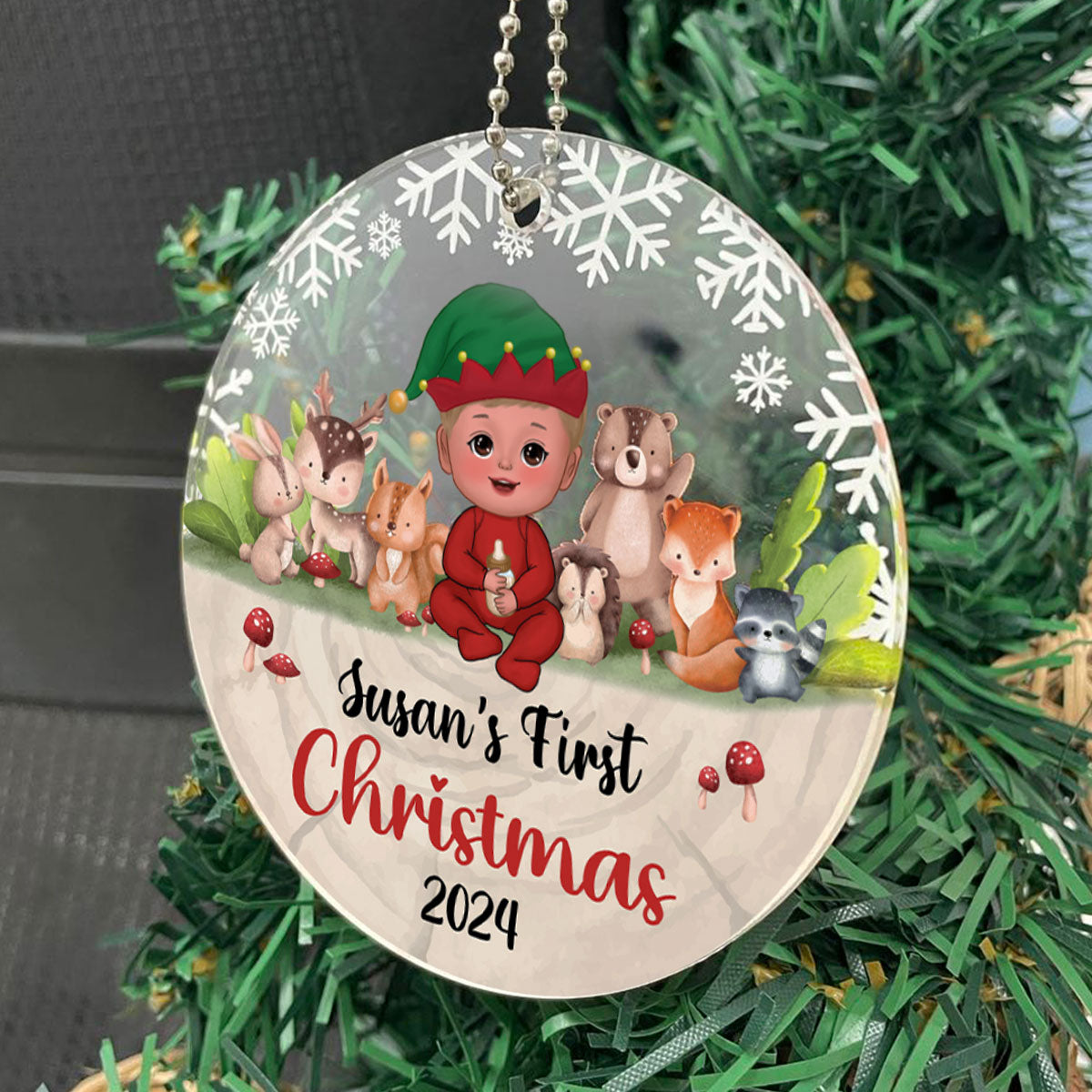 Woodland Animals Baby's First Christmas Personalized Acrylic Ornament