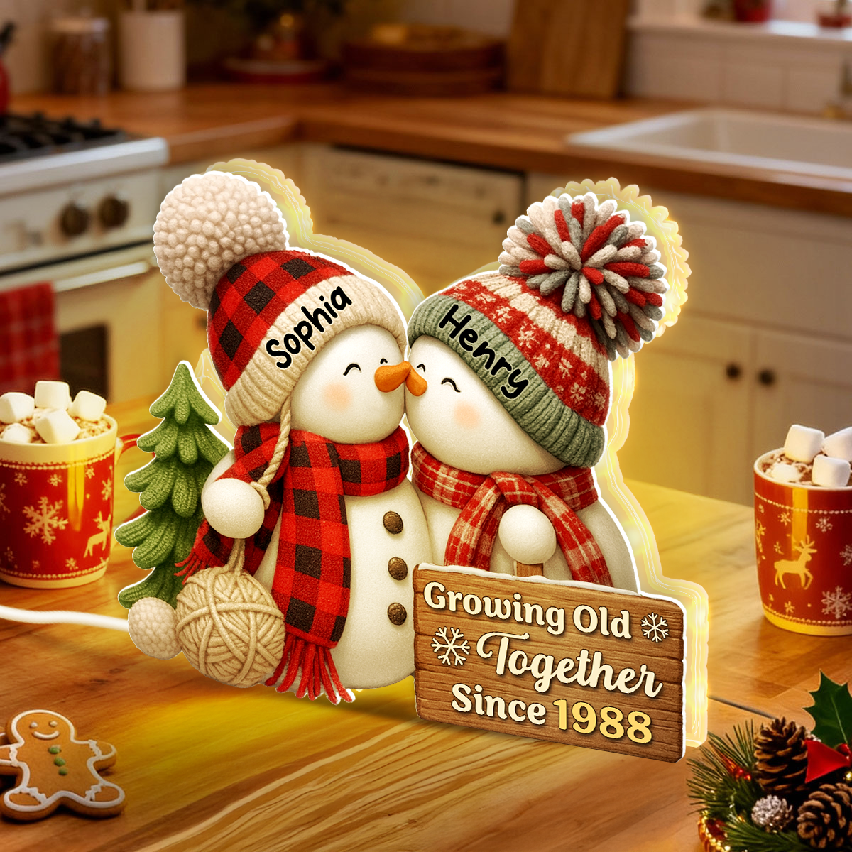 3D Effect Snowman Couple Growing Old Together - Personalized Light Box - Heartwarming Christmas Gift for him, Gift for her