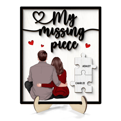 My Missing Piece Couple Sitting Back View Valentine‘s Day Gift For Her Gift For Him Personalized 2-Layer Wooden Plaque