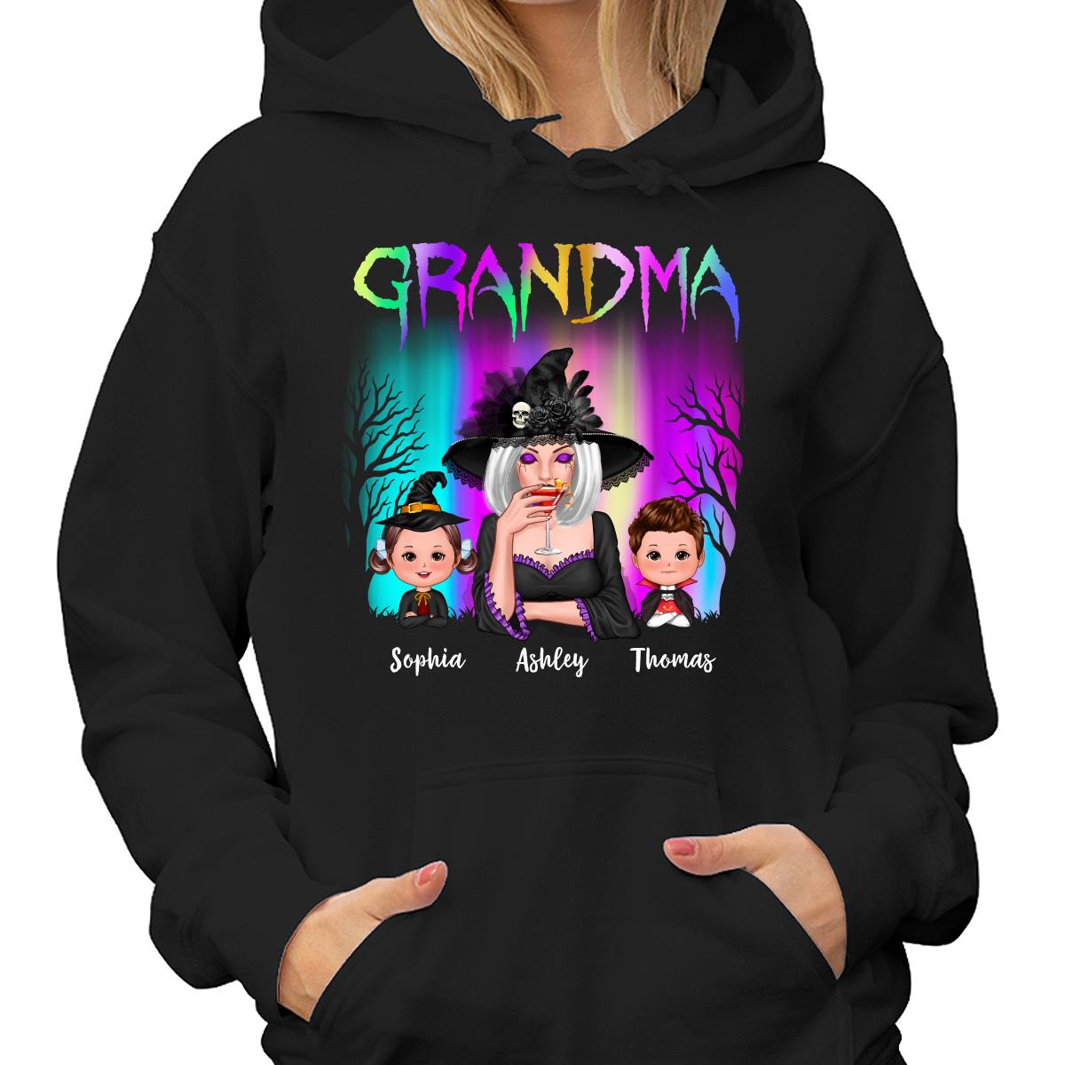 Halloween Grandma Grandkids Aurora Personalized Shirt