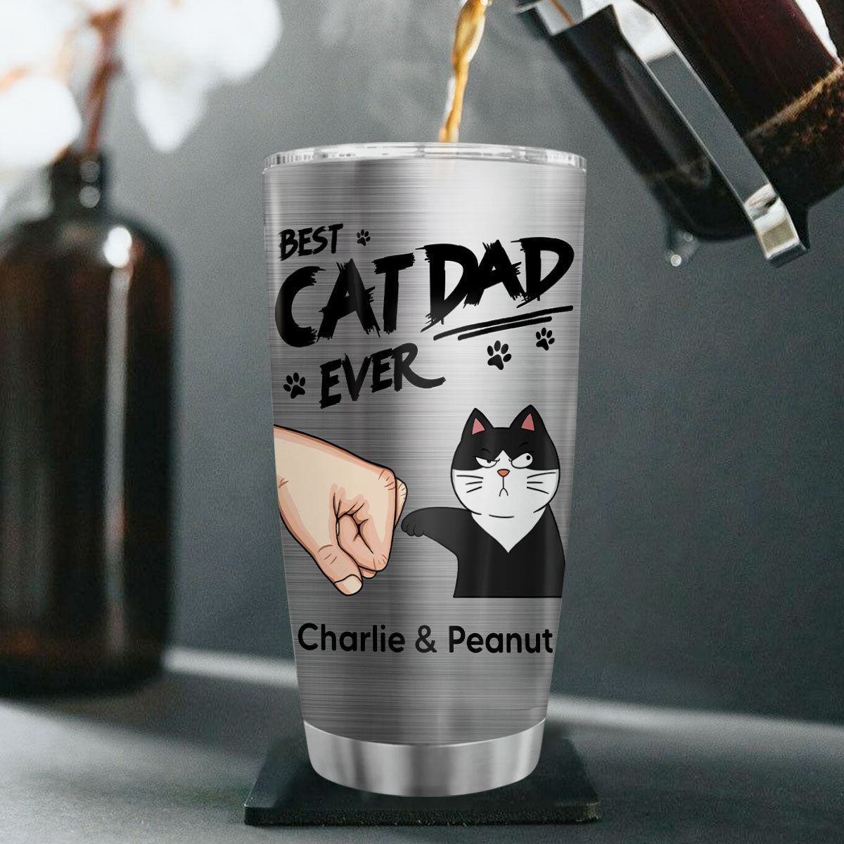 Best Cat Dad Ever Fist Bump Funny Cute Cats Personalized Tumbler