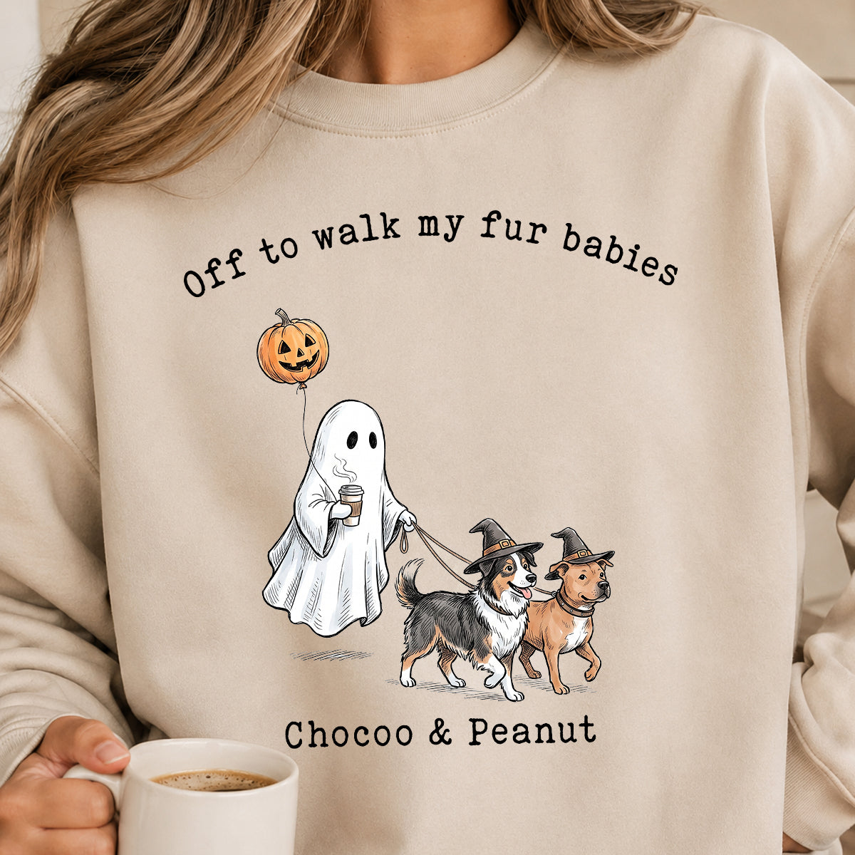 Off to Walk My Dog - Personalized Shirt - Halloween Spooky Ghost Trendy Tee for Dog Moms, Dog Dads