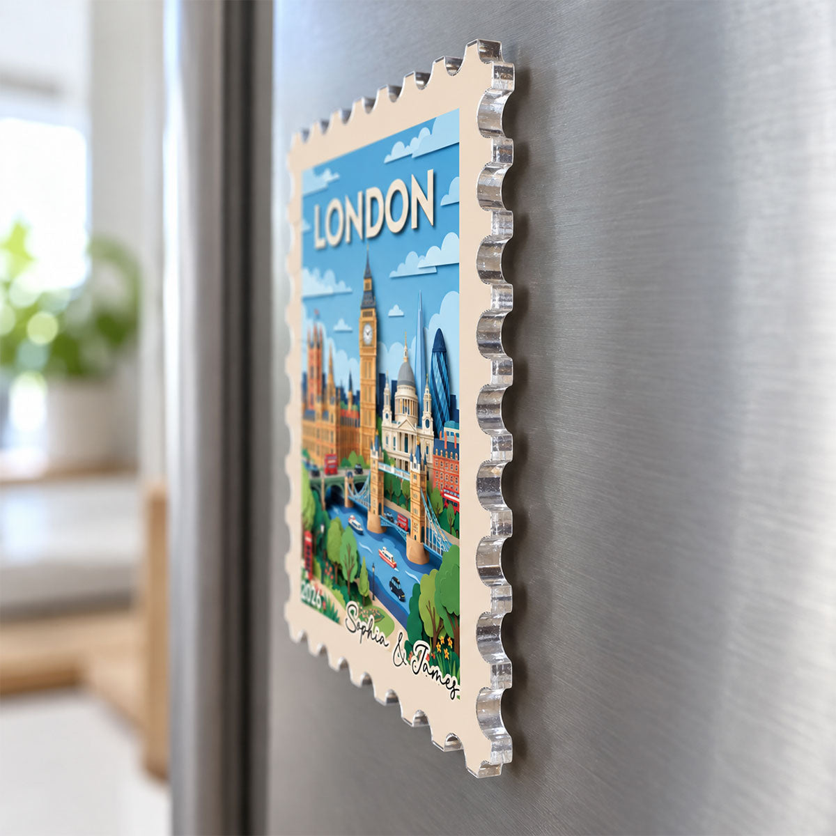 Any City Landscape Stamp - Personalized Acrylic Fridge Magnet - Travel Keepsake For Travel Lover