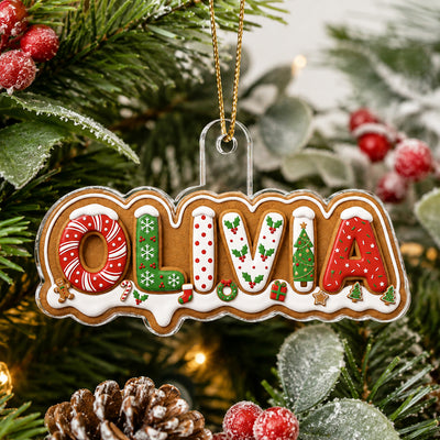 Custom Alphabet Kid Name Gingerbread Letter - Personalized Acrylic Ornament - Gift for Daughter, Son, Grandkids