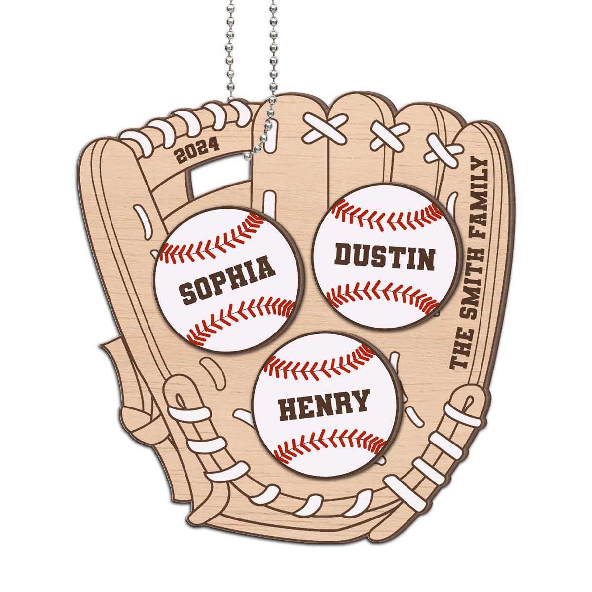 Family Baseball Globe Sport Personalized 2-Layer Wooden Ornament