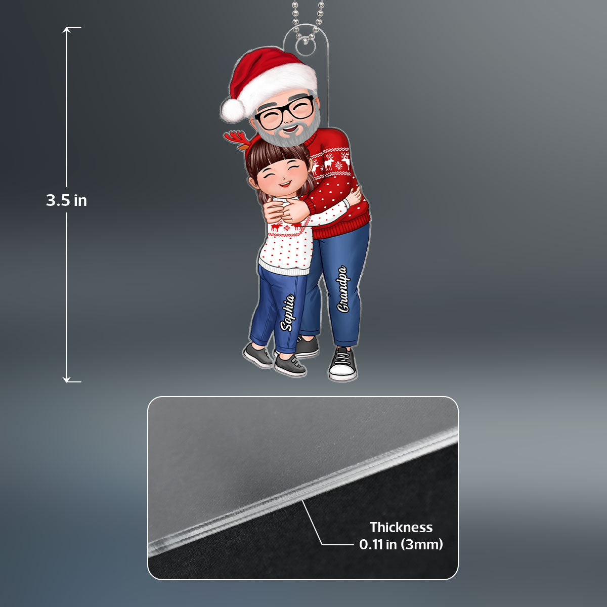 Grandpa & Grandkid Hugging Doll Style Christmas Gift For Grandpa Grandchildren Personalized Acrylic Ornament