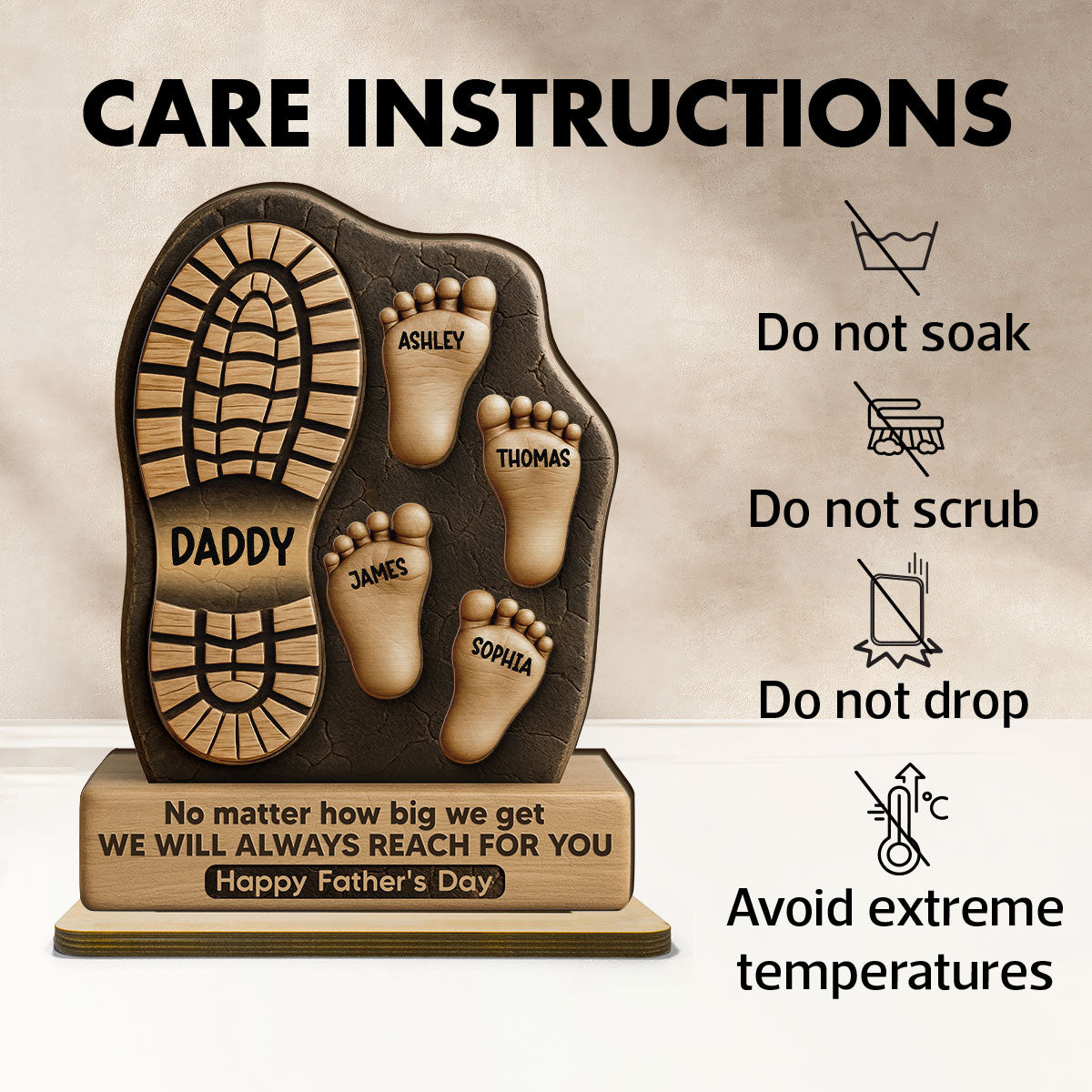 Dad No Matter How Big We Get Personalized 2-Layer Standing Wooden Plaque| Unique Father's Day Gift For Dad