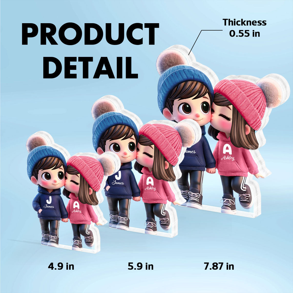 3D Effect Cute Cartoon Couple Walking Personalized Acrylic Block Plaque,  Gift for Him, Gift for Her