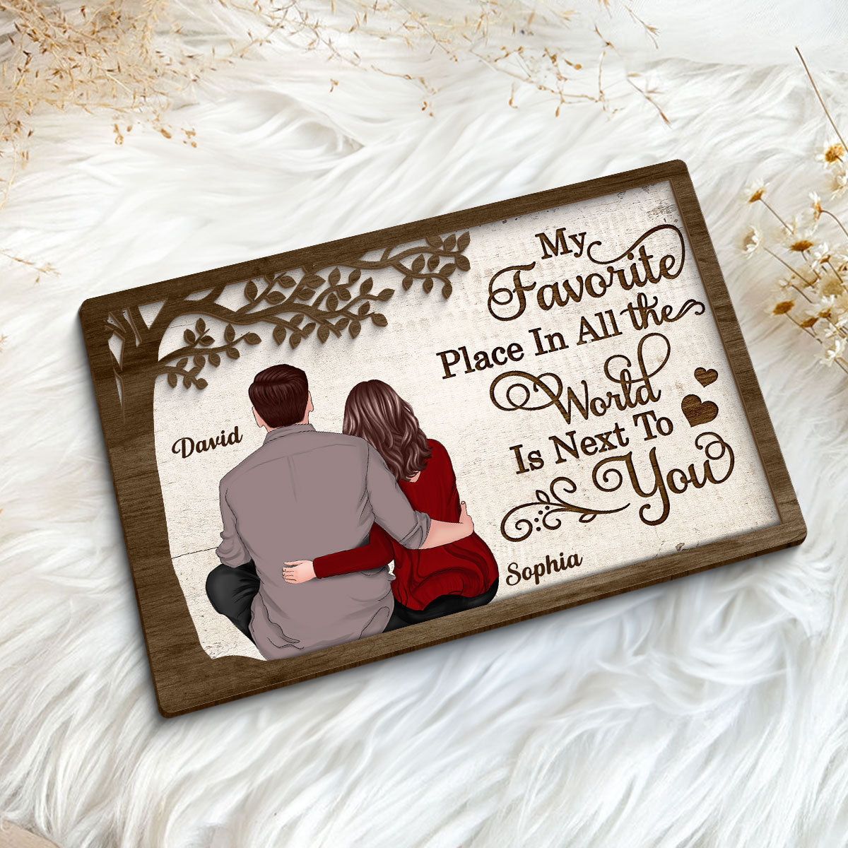 My Favorite Place In All The World Couple Personalized 2-Layer Wooden Plaque, Valentine‘s Day Gift For Him, For Her