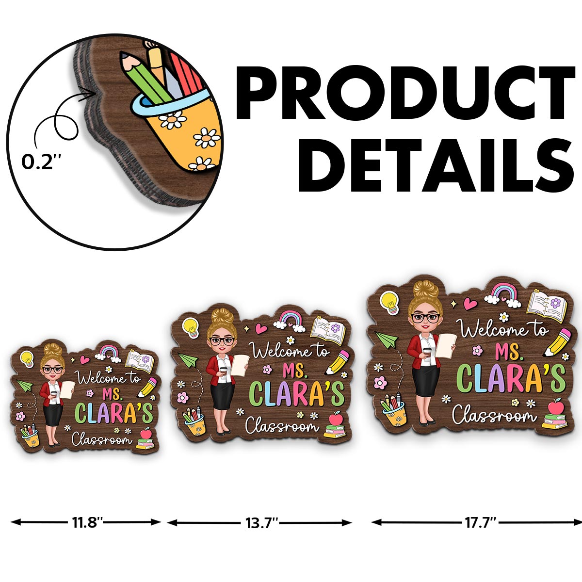Teacher Colorful Personalized Wood Sign, Back To School Gift