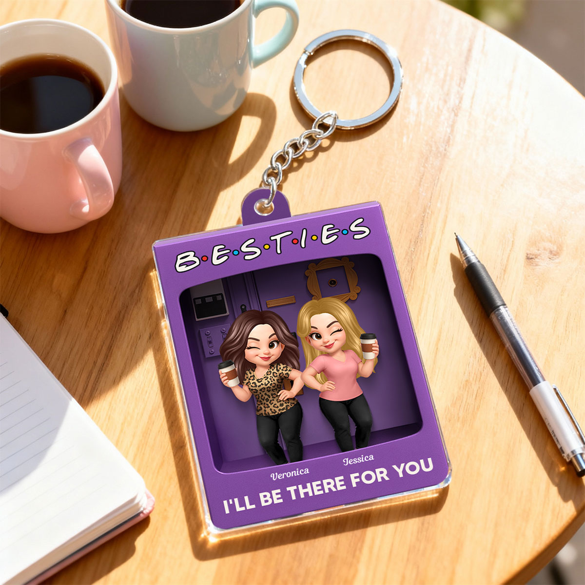 Besties Forever Best Friends Purple Toy Box Style - Personalized Acrylic Keychain - Friendship Gift For Besties