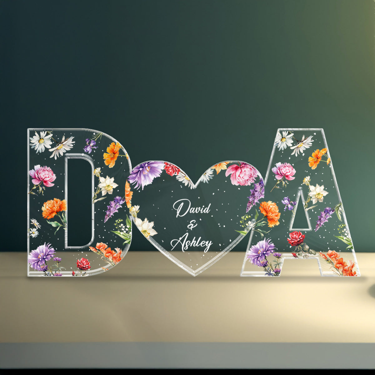 Couple Initials Floral Theme  Gift Anniversary Gift Personalized Acrylic Block Plaque