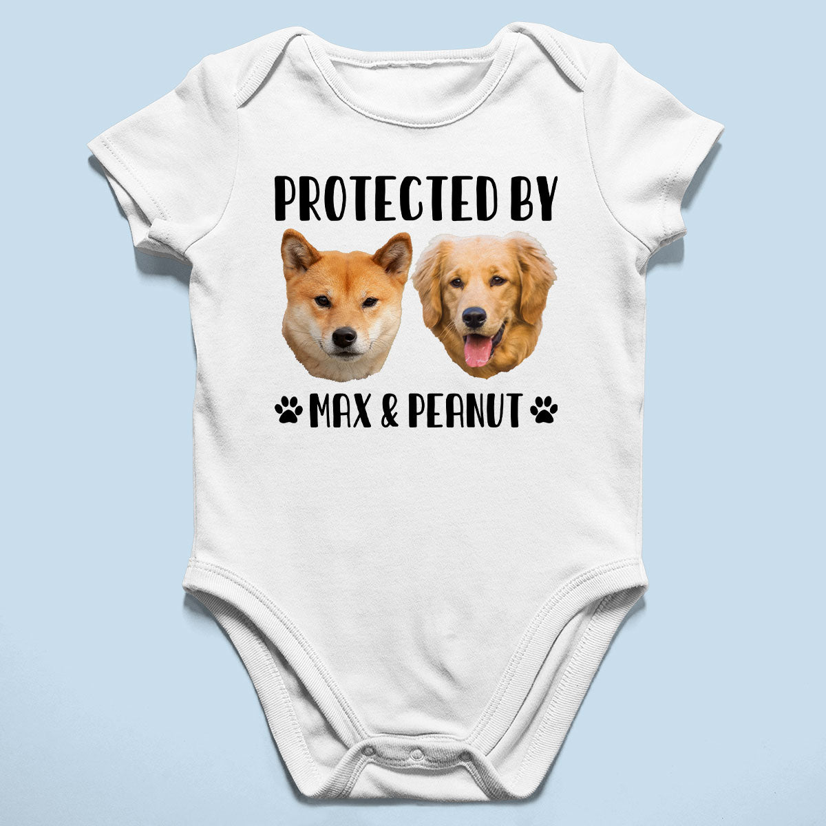 Upload Photo Protected By Pets Personalized Baby Onesie Baby Shirt