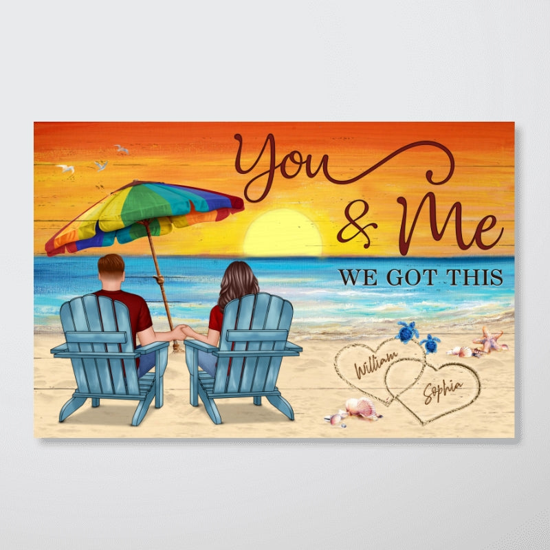 Couple Sitting Back View Under Umbrella Personalized Horizontal Poster