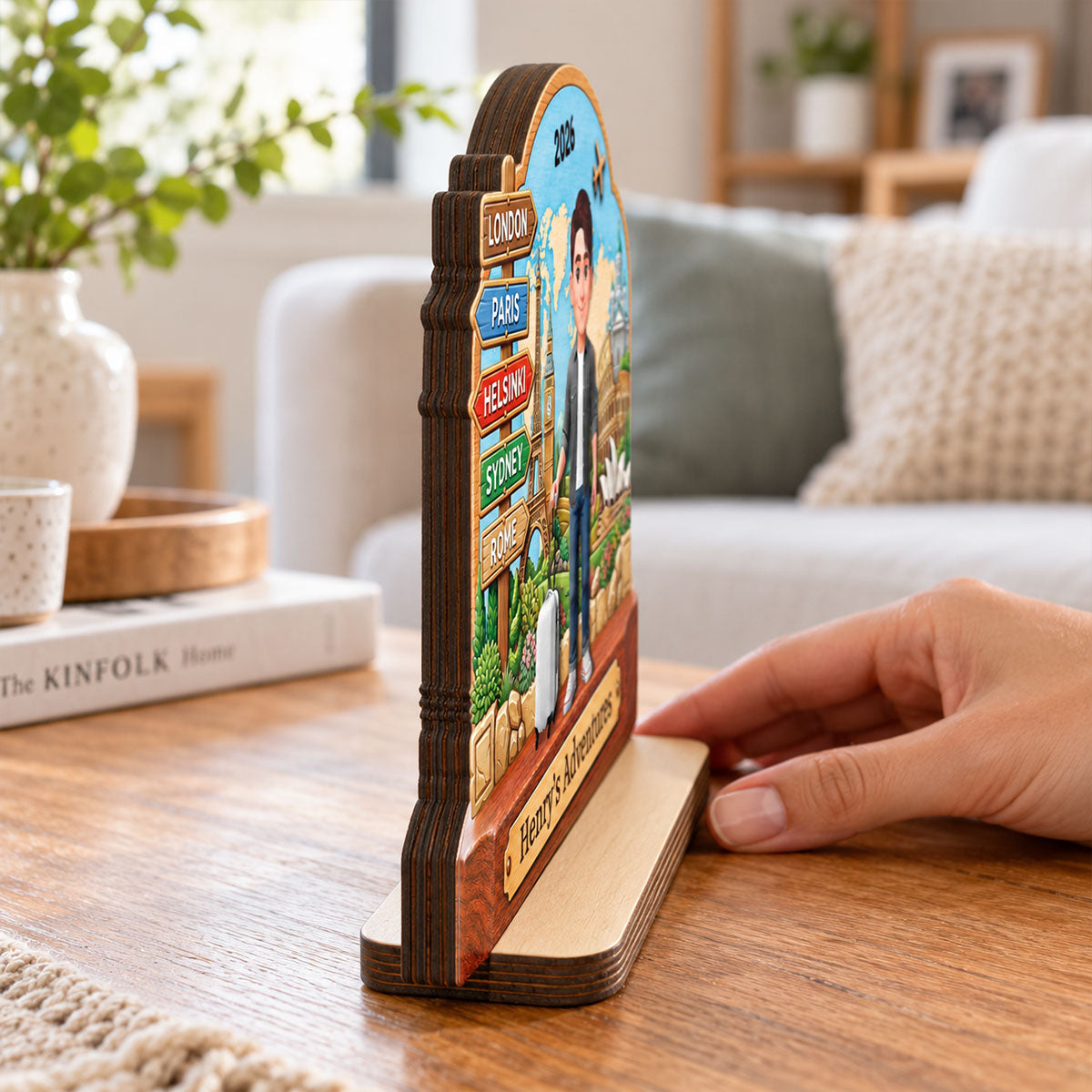 Travel Destination Landmarks 2D Flat Printed - Personalized 2-Layered Wooden Plaque - Traveling Keepsake, Gift For Travel Travel Lovers
