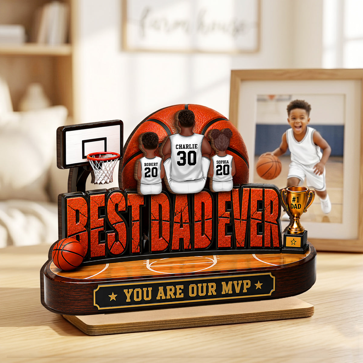 Best Dad Ever Basket Dad & Kids - Personalized 2-Layered Wooden Plaque - Father's Day Gift For Dad, Husband