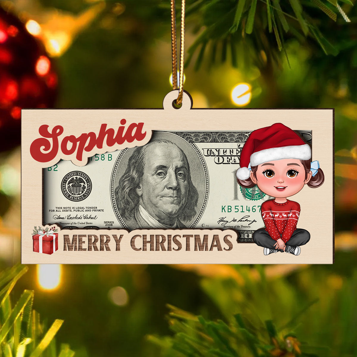 Hidden Message Christmas Cute Doll Kid Personalized Money Holder Ornament, Unique Christmas Gift For Son, Daughter, Grandson, Granddaughter, Niece, Nephew