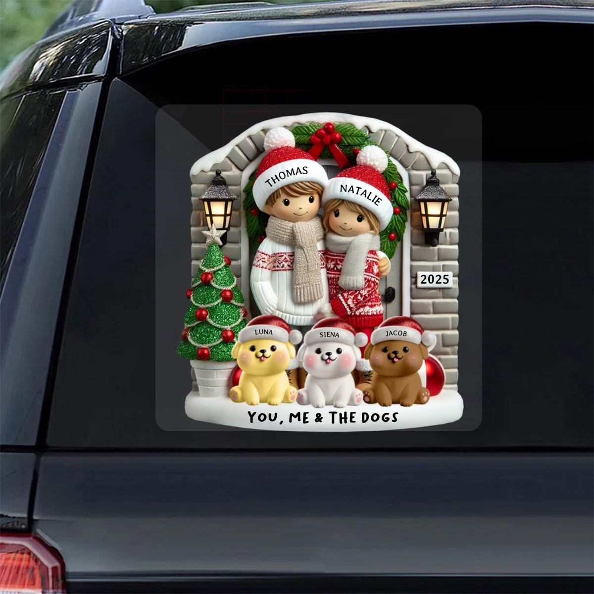 Personalized Farmhouse Couple Christmas Decal with Optional Pet Dog Cat, Christmas Gift for Him, Gift for Her