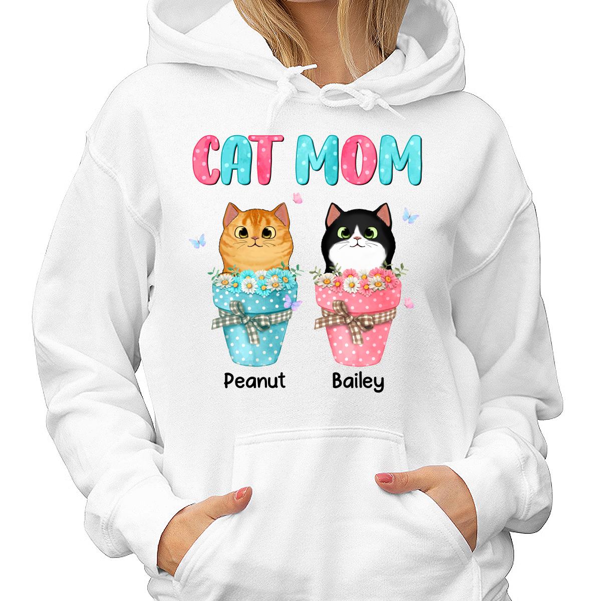 Cat Mom Peeking Cats On Flower Pot Personalized Shirt