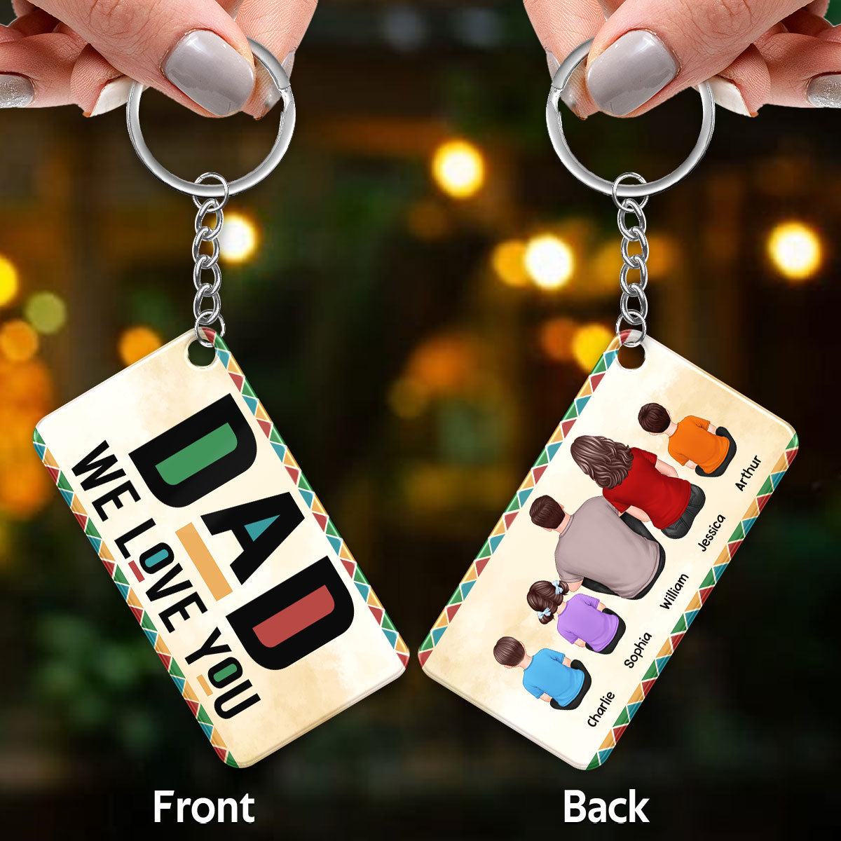 Best Dad Ever Colorful Pattern Back View Man Kids Dog Cat Personalized Acrylic Keychain