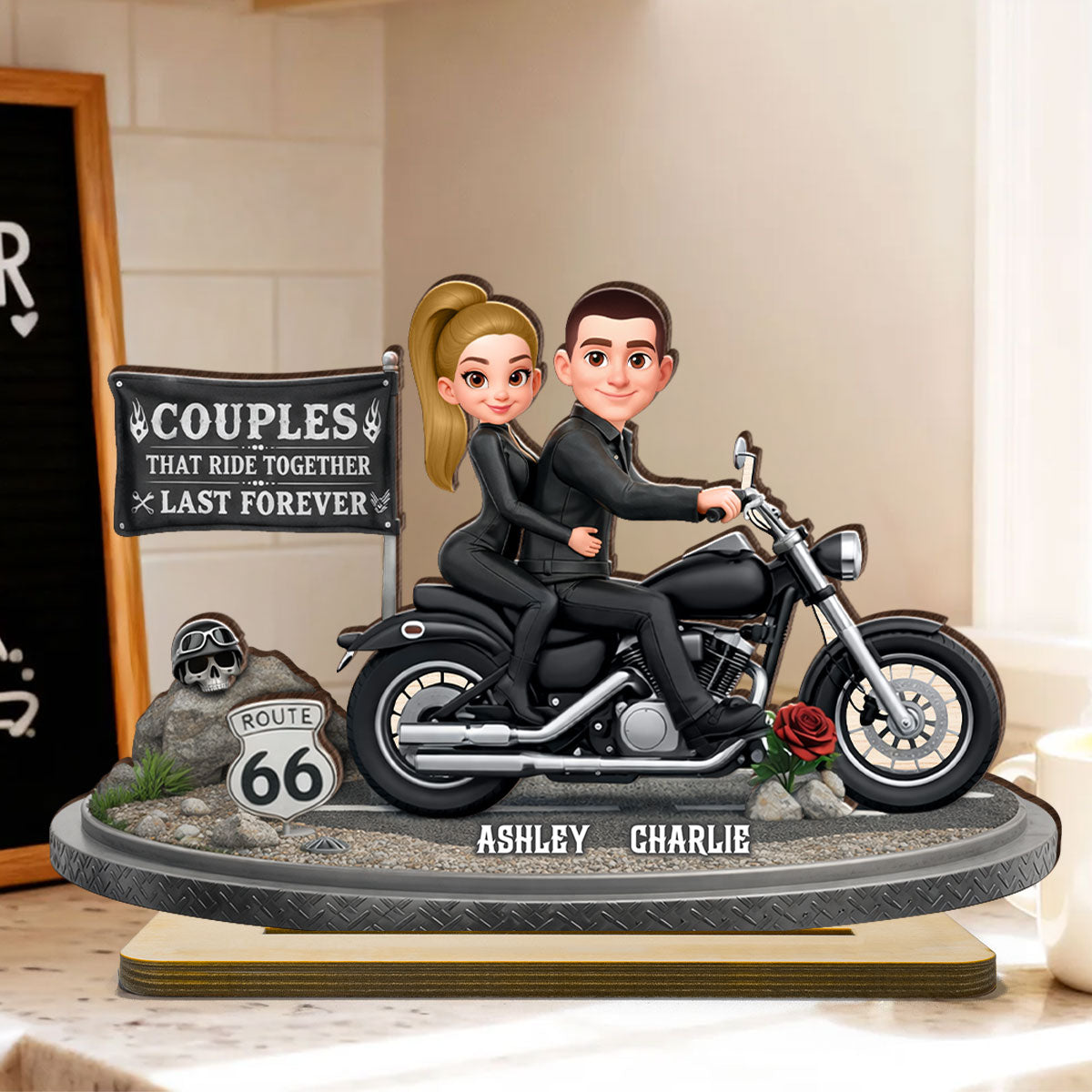Couples That Ride Together Last Forever - Personalized 2 Layer Standing Wooden Plaque - Gift for Couple