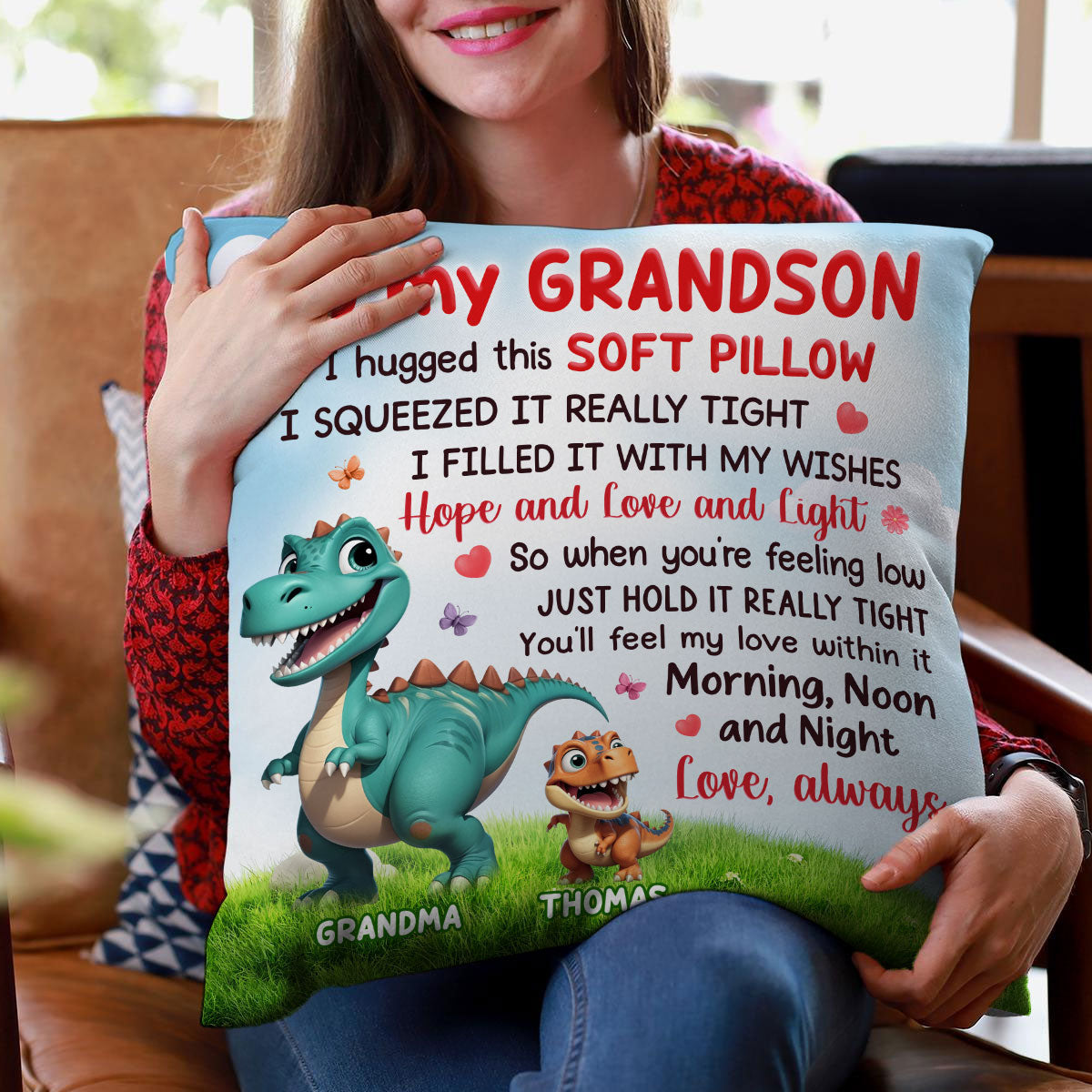 To My Granddaughter Grandson From Grandmasaurus Personalized Pillow