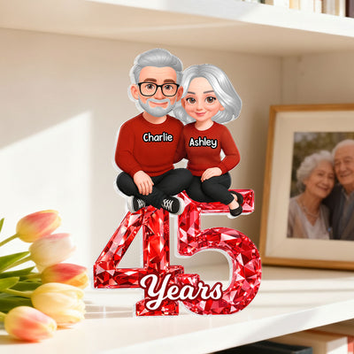 Couple Sitting Anniversary Date 3D Crystal Effect - Personalized Acrylic Block Plaque - Sentimental Gift for Her, Gift for Him