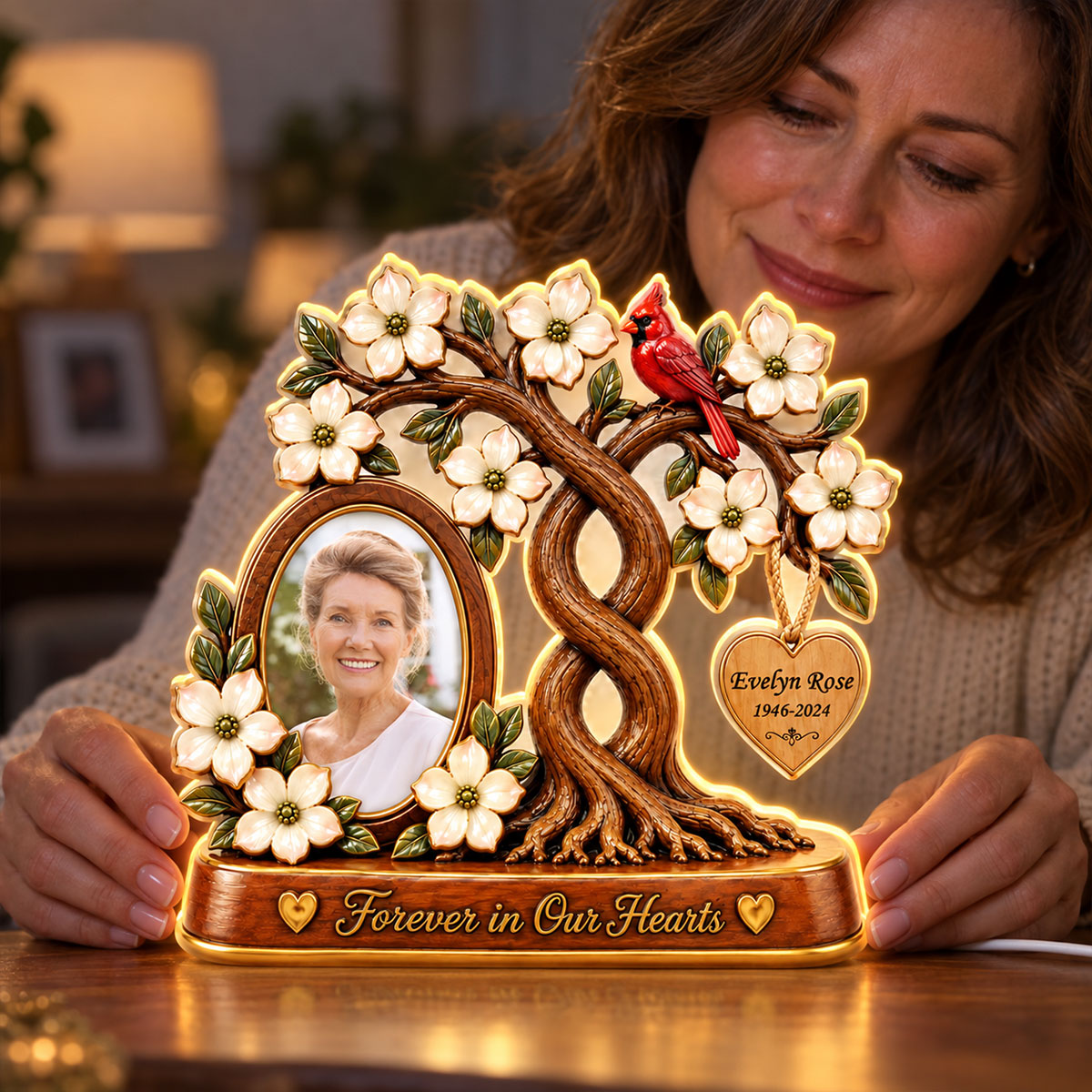 Custom Memorial Photo Family Tree - Personalized Light Box - Heartfelt Sympathy Christmas Keepsake, Gift for Loved Ones