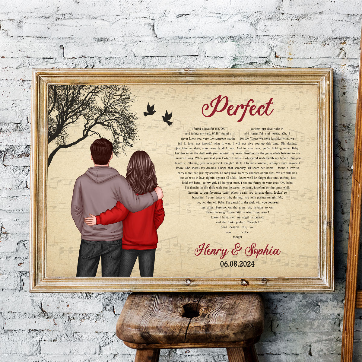 Couple Hugging Back View Heart Shaped Song Lyrics Art Personalize Poster, Anniversary  Gift For Him, For Her