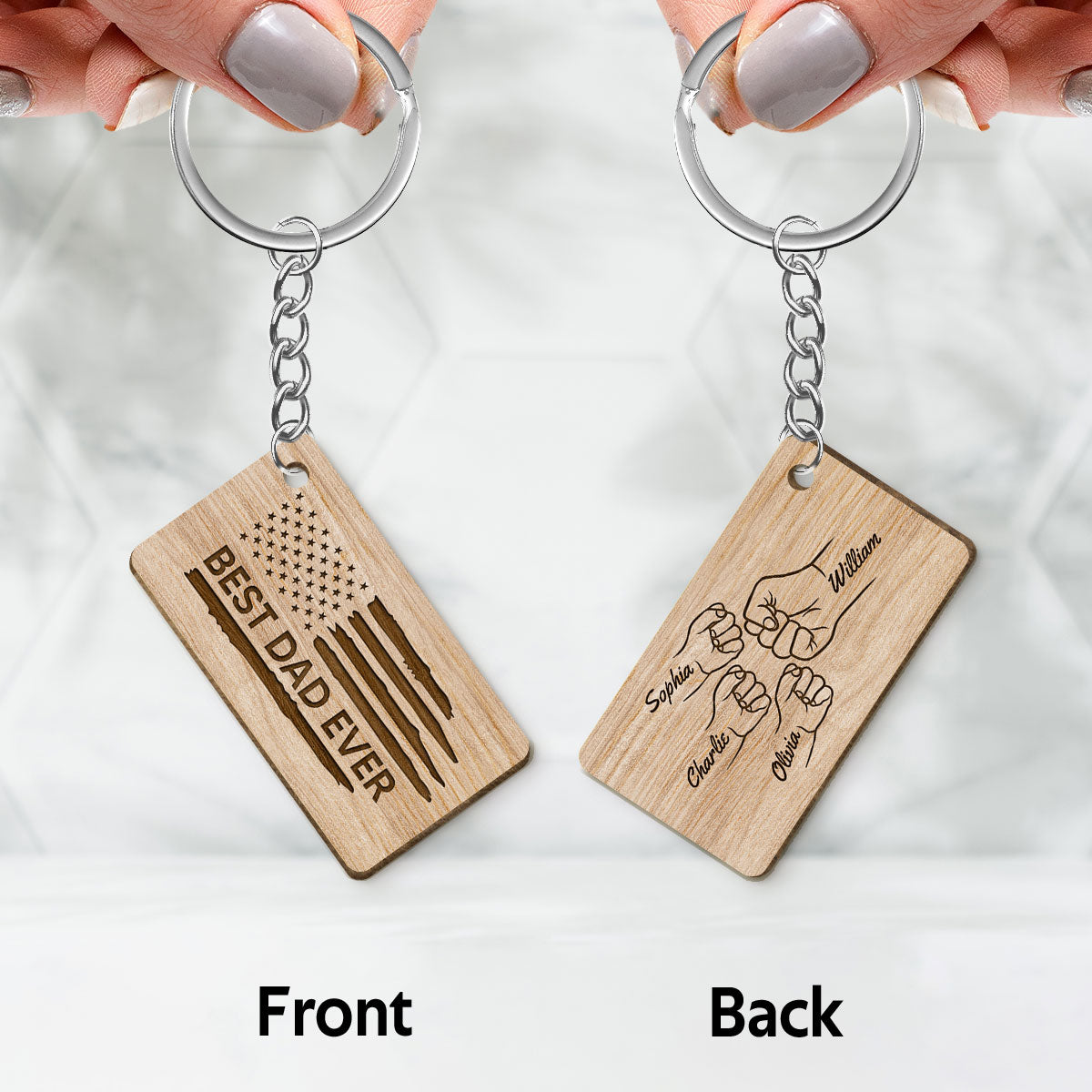 Best Dad Papa Grandpa Ever Fist Bump Outline Nation Flag Father‘s Day Gift For Husband Father Figures Personalized Wooden Keychain