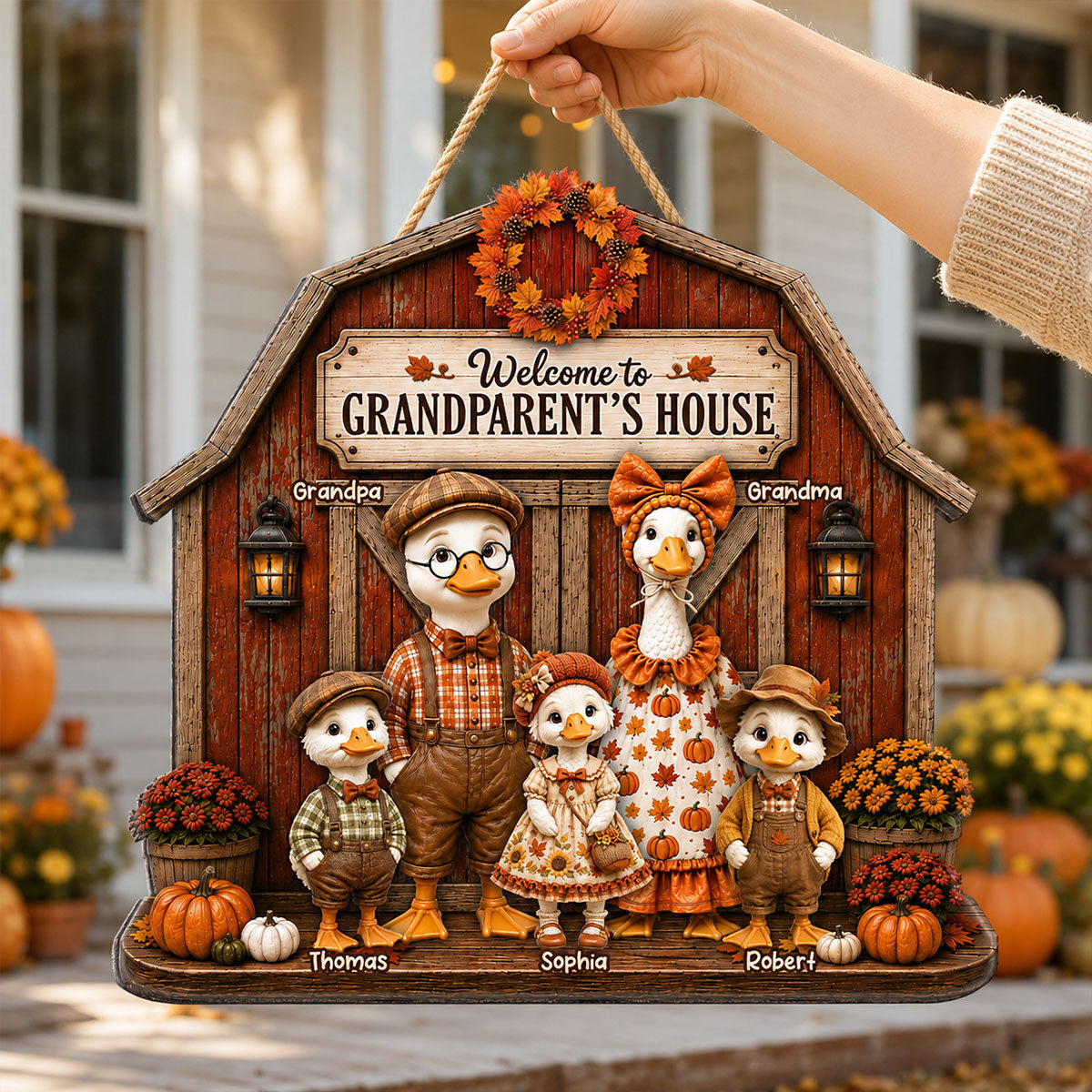 Grandma & Grandpa's Fall Goose Family - Personalized Wood Sign - Fall Season Decoration