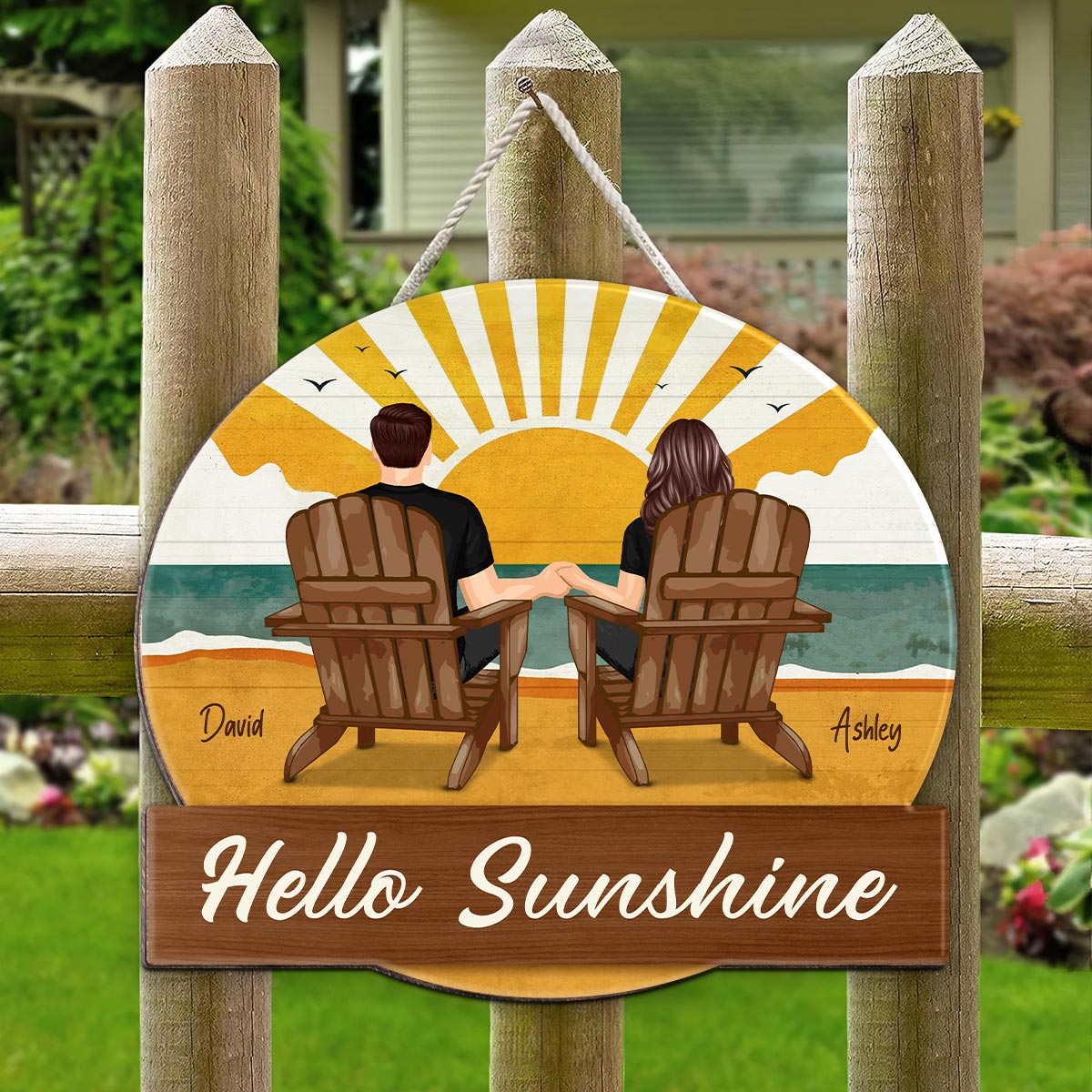 Summer Decor Wreaths Couple Beach Rustic Personalized Wooden Sign