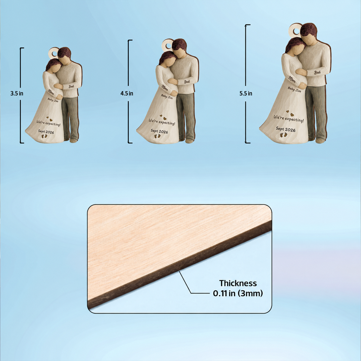 2D Flat Waiting For You With All Our Hearts Couple Expecting Baby - Personalized Wooden Ornament, Baby Shower Gift For Parents-to-be