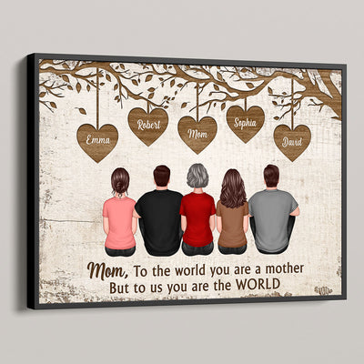 Back View Mom And Daughters Sons Sitting Under Heart Tree Mother‘s Day Gift For Mom Personalized Horizontal Poster