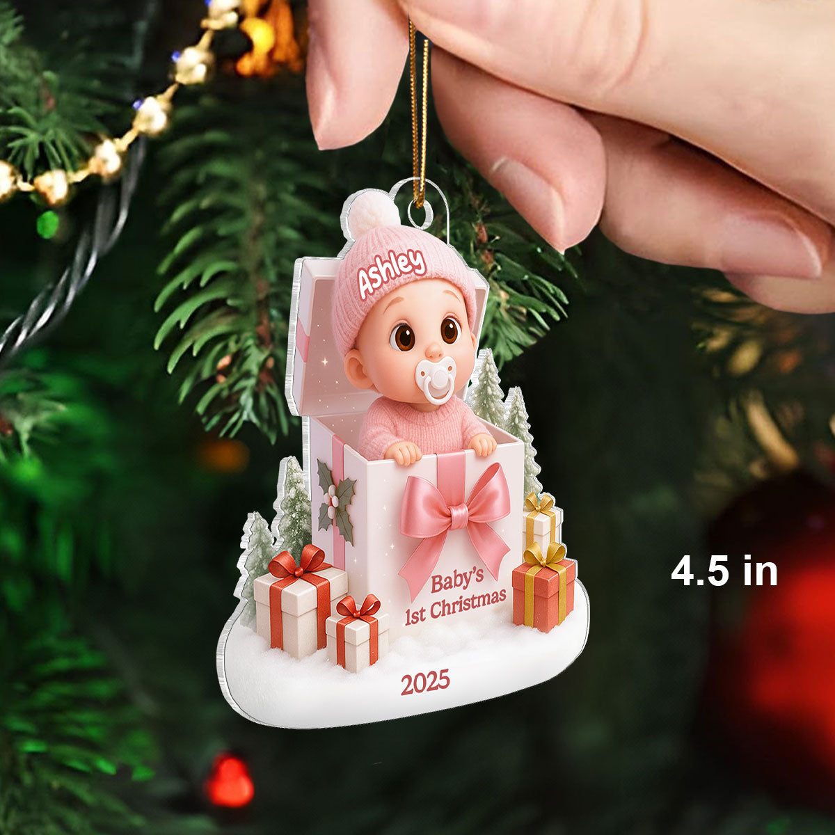 Baby's 1st Christmas Gift Box - Personalized Acrylic Ornament - Christmas Keepsake for Baby, Newborn, Nursery Lamp